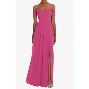 After Six Off Shoulder Maxi Dress Style 1560 Flounce Sleeves Tea Rose Pink Sz 8